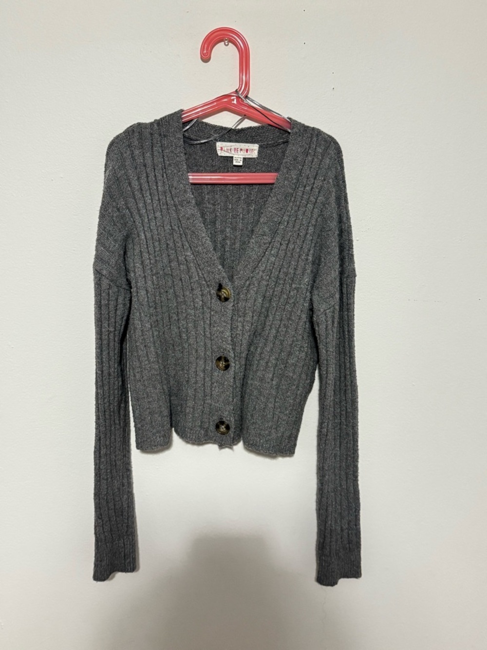 Pink Republic Charcoal Ribbed V-Neck Button Cardigan